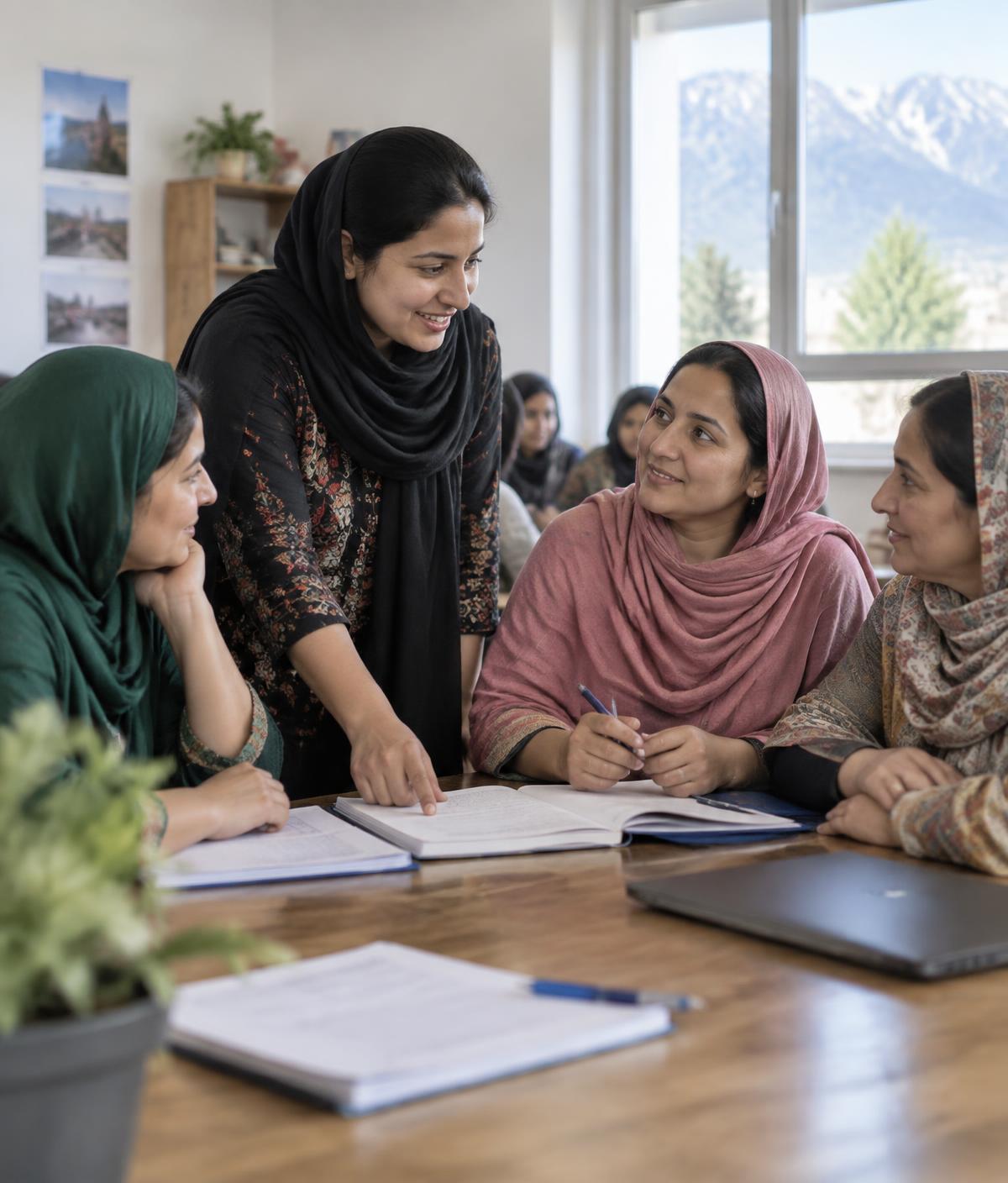 Women sharing ideas in a community gathering